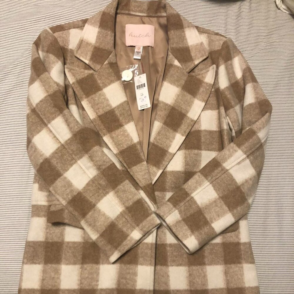 Beige checkered board Anthropologie Hutch Plaid Blazer